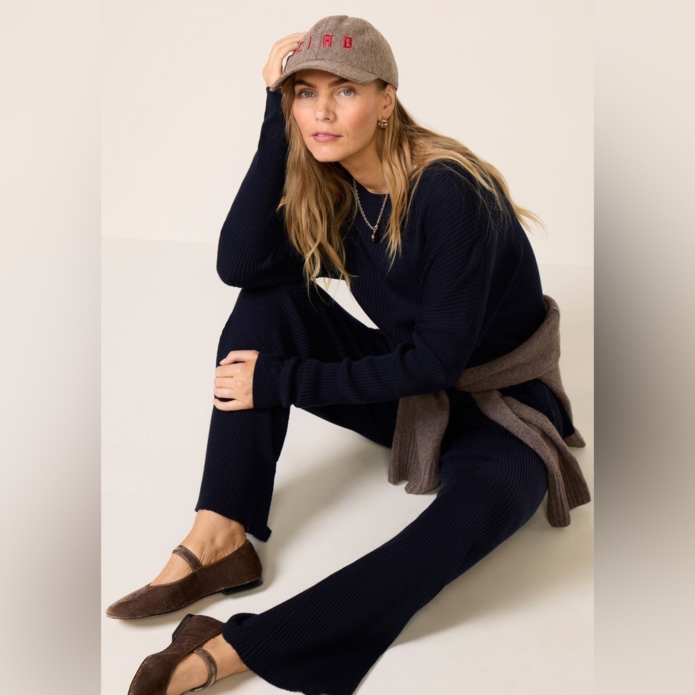 Splendid Frankie Navy Blue Ribbed Sweater Set S/M Lounge Causal Errand Evereve